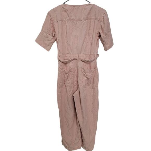 Madewell Top Stitched Coverall Belt Button Jumpsuit Bashful Pink Women Sz 00 - Picture 9 of 12